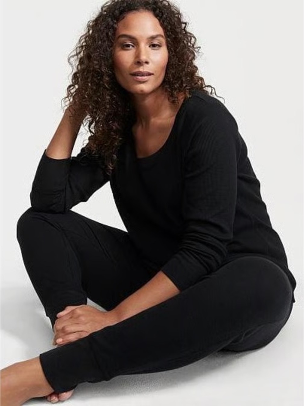 Victoria's Secret Black Regular Thermal Long Pajama Set (XS)